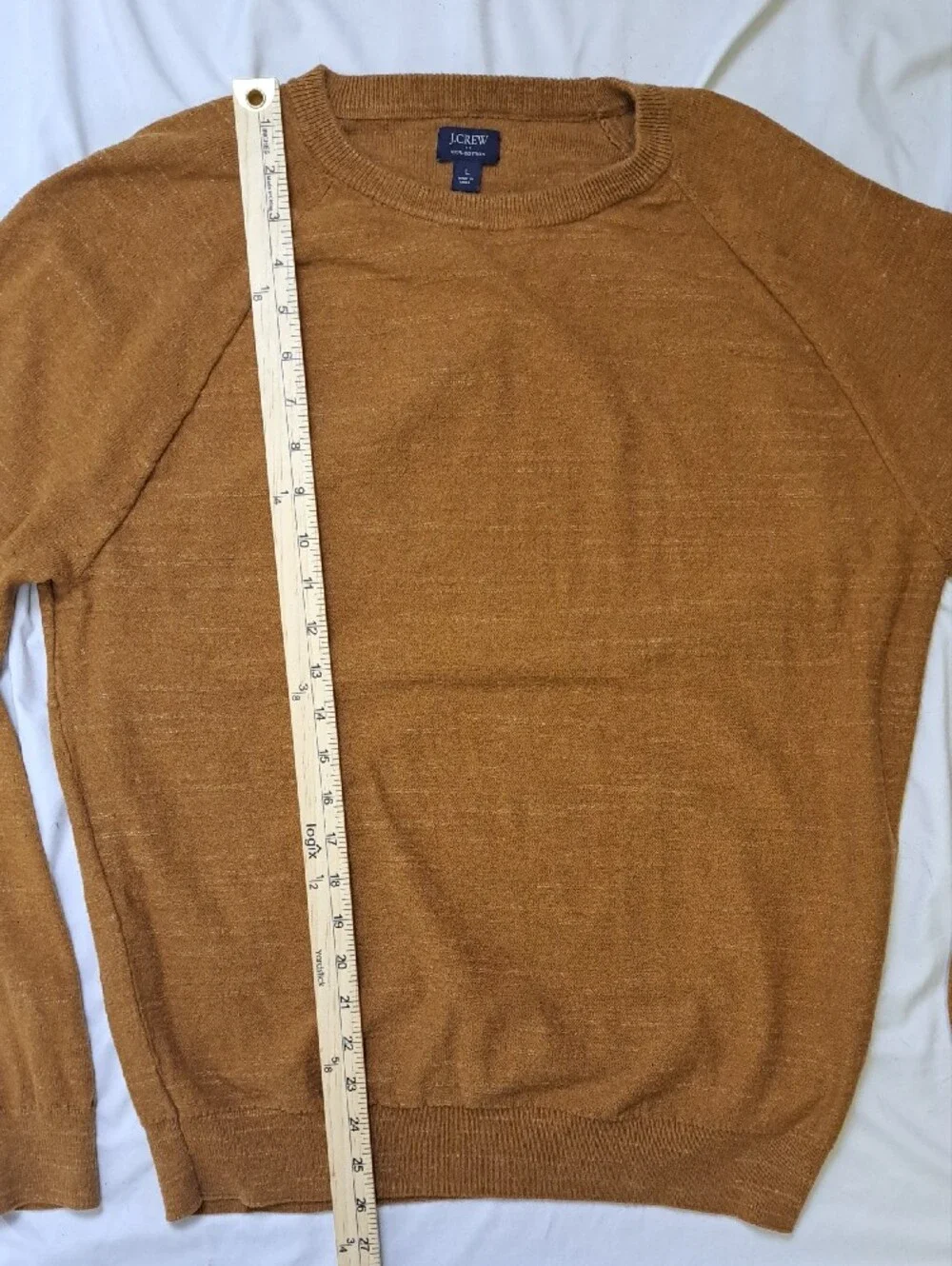 J.Crew Men's Caramel Brown 100% Cotton Raglan Crewneck Sweater Earthy Preppy L